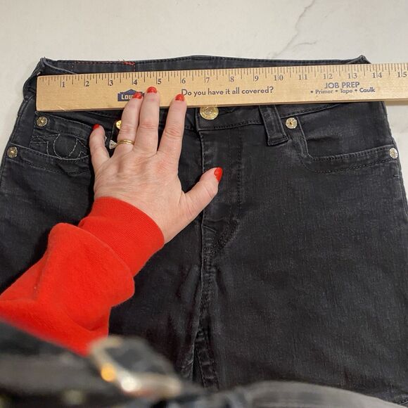 True Religion Womens 31 Moto Super Skinny Jeans Faded Black Zip Pockets Stretch - Picture 11 of 14